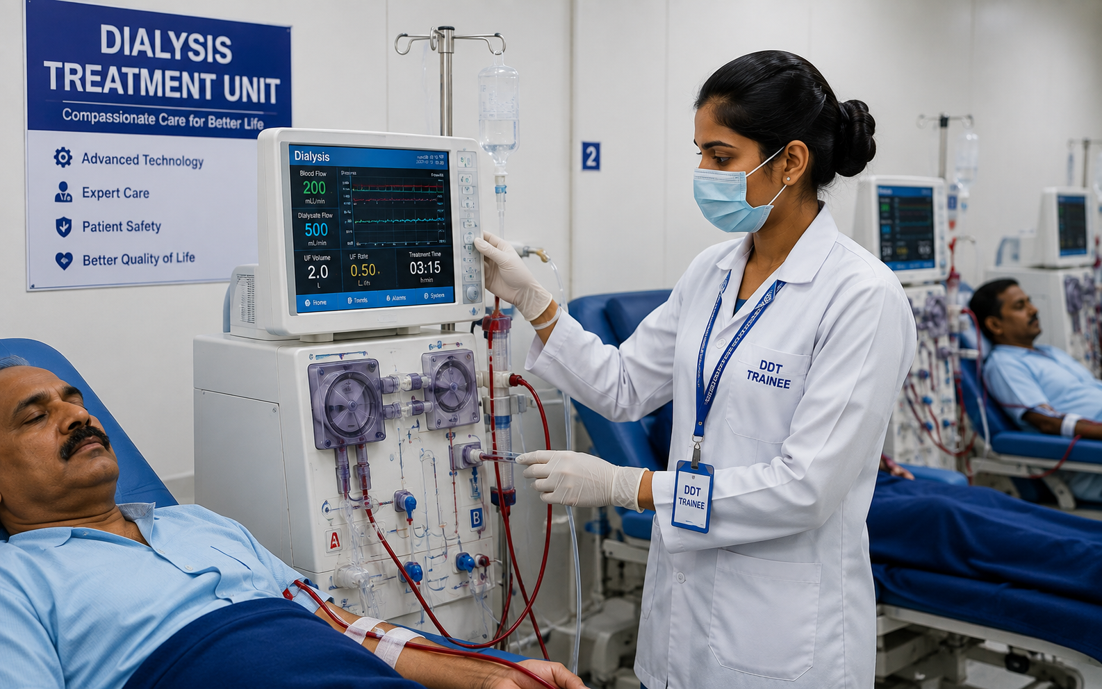 Dialysis machine in a treatment unit