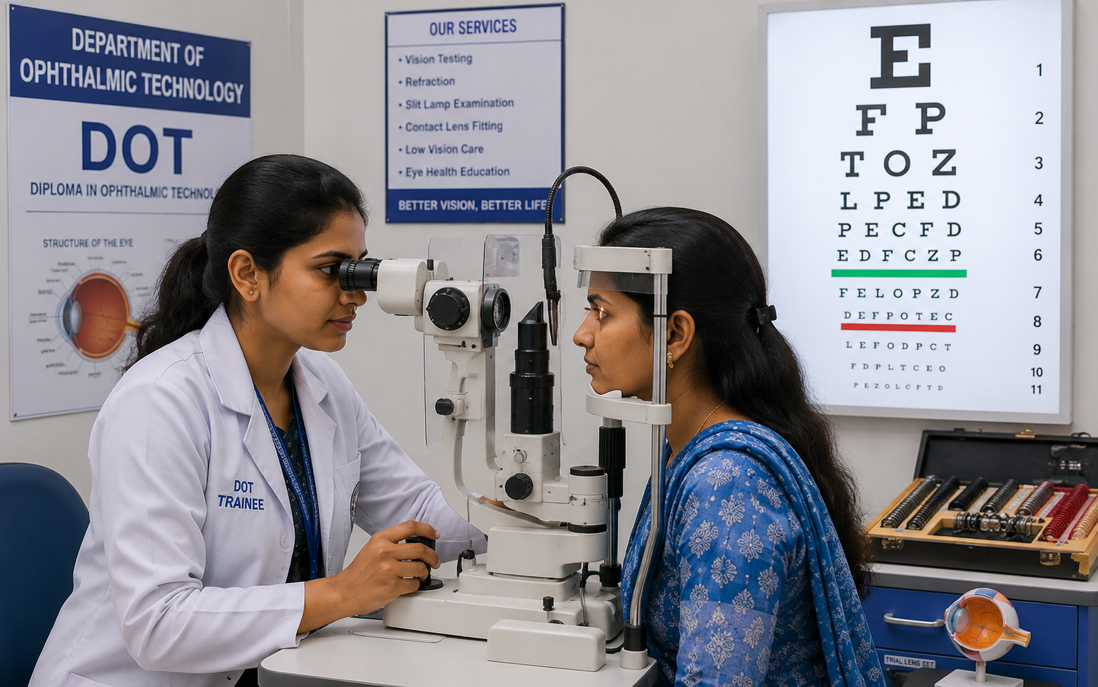Eye examination with a vision chart