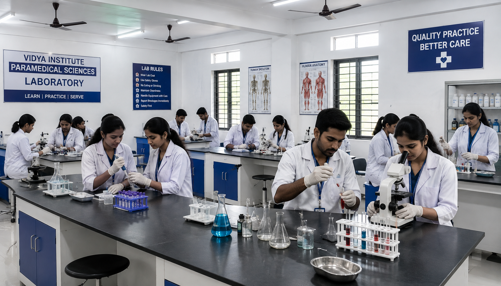 Students working in the college practical lab